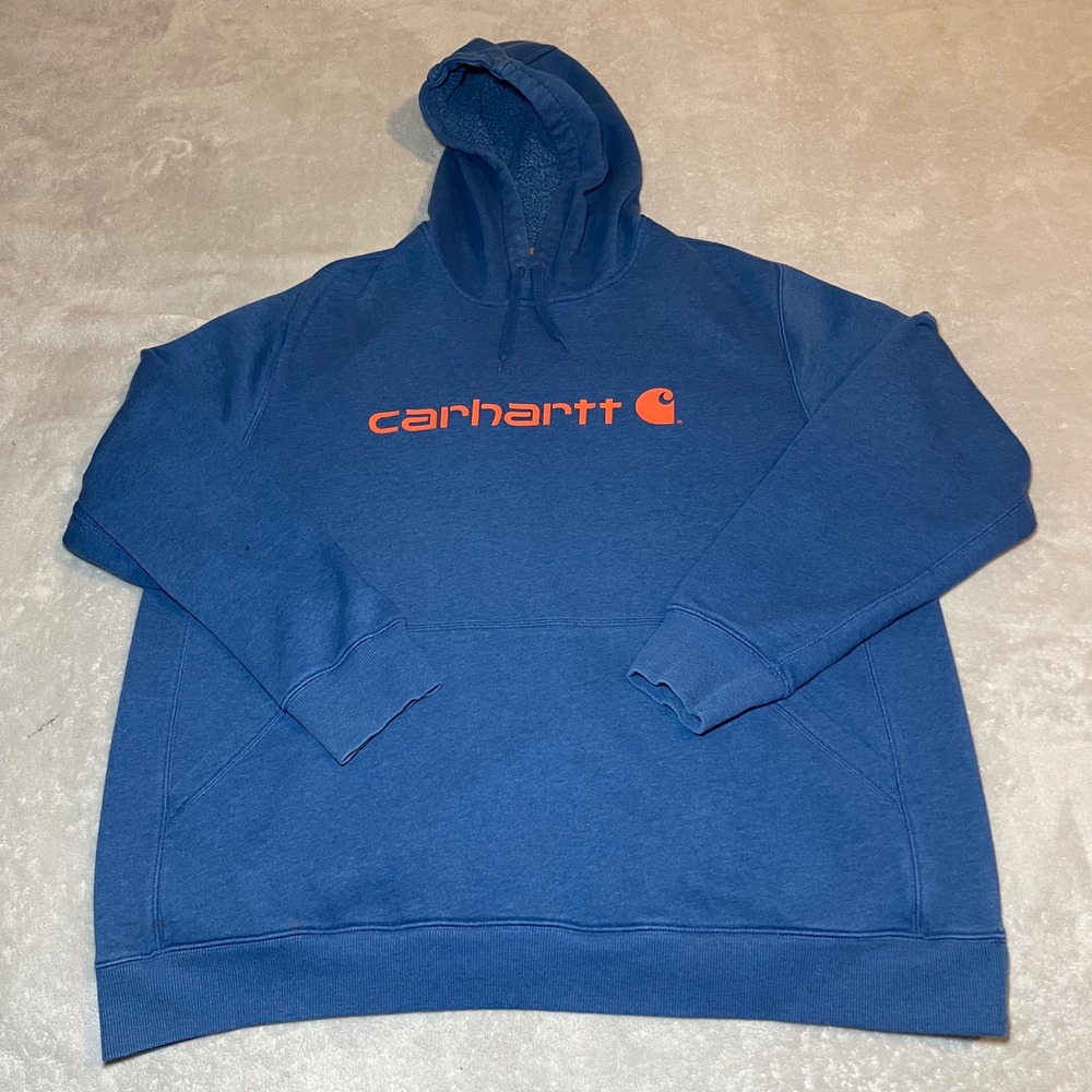 Carhartt Force Hoodie Mens 2XL Blue Relaxed Fit Pullover Sweatshirt Workwear